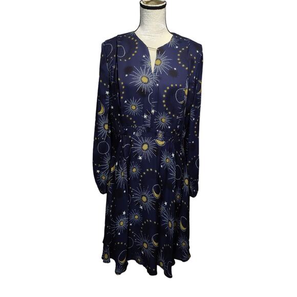 Whistles Dresses & Skirts - Whistles Women's Sz 10 Navy Gold Celestial Print Stars Moons Dress Long Sleeve